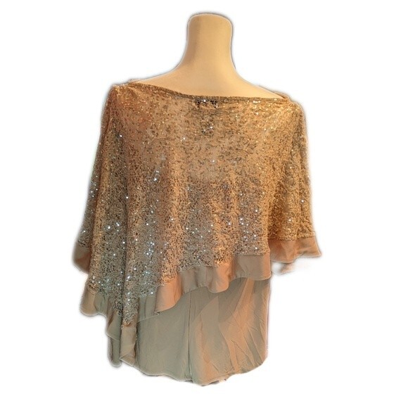 Catherine's asymmetrical sequined poncho shawl cape, w/ lined tank  top 24W - Picture 4 of 6